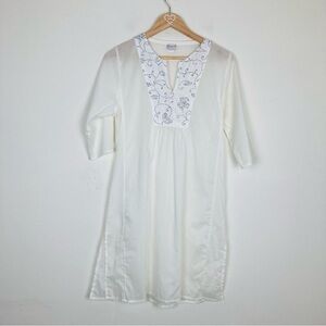 Delfina Made in Italy white semi-sheer floral beaded white tunic dress. small